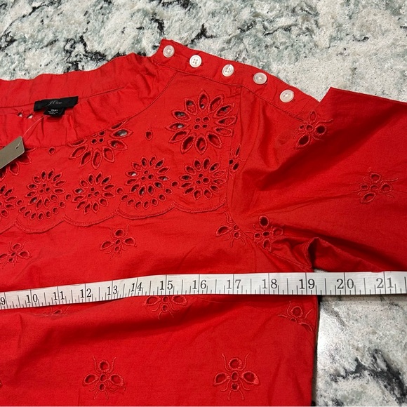 NWT J. Crew Womens Size 6 Red Long Sleeve Eyelet Top - Picture 8 of 10